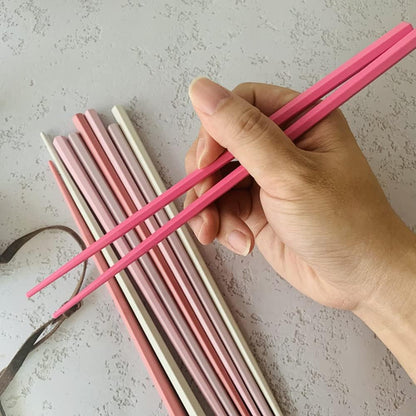 5 Pairs Pink Reusable Fiberglass Chopsticks Set, Non-Slip,Cute Colorful