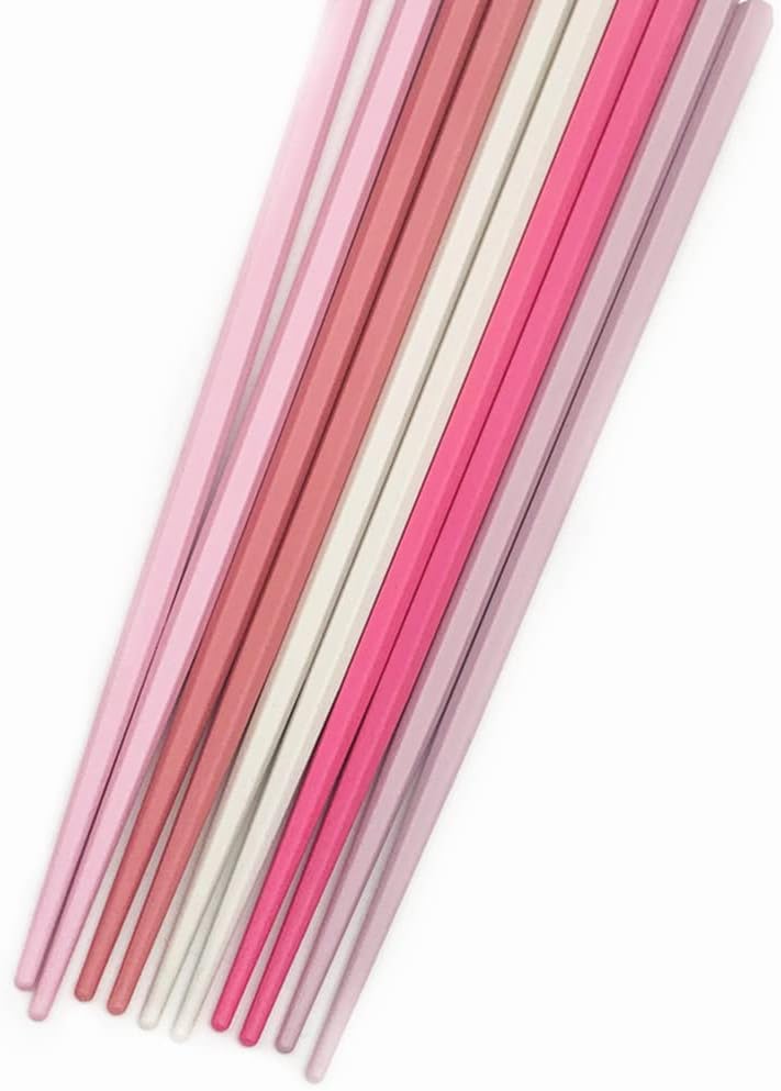 5 Pairs Pink Reusable Fiberglass Chopsticks Set, Non-Slip,Cute Colorful
