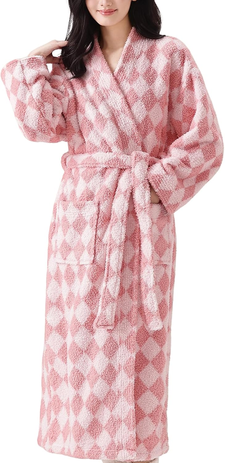 Womens Striped Fluffy Robe Long Plush Fuzzy Warm Bathrobes
