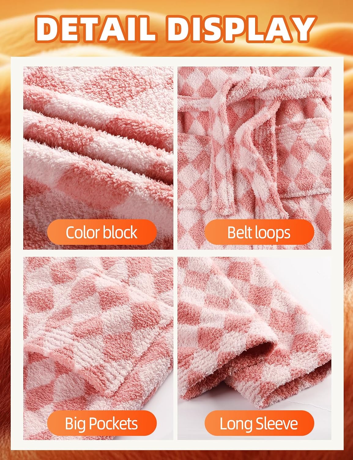 Womens Striped Fluffy Robe Long Plush Fuzzy Warm Bathrobes