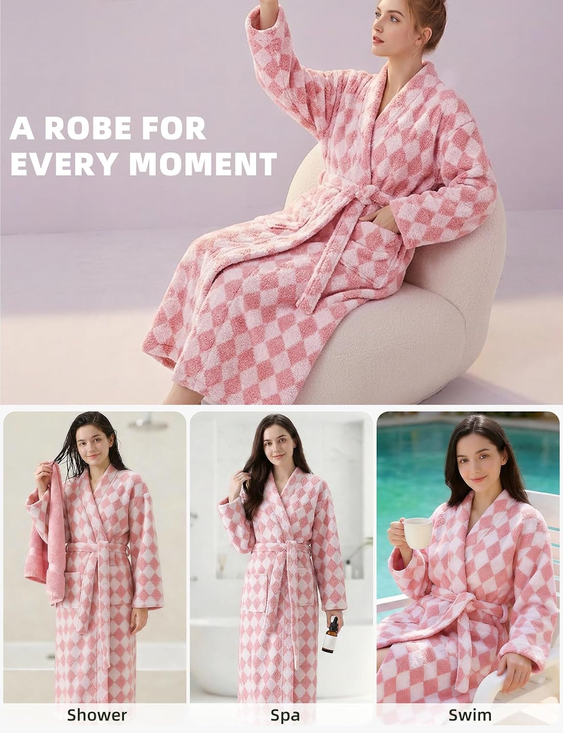 Womens Striped Fluffy Robe Long Plush Fuzzy Warm Bathrobes