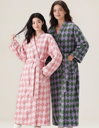 Womens Striped Fluffy Robe Long Plush Fuzzy Warm Bathrobes
