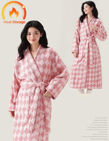 Womens Striped Fluffy Robe Long Plush Fuzzy Warm Bathrobes