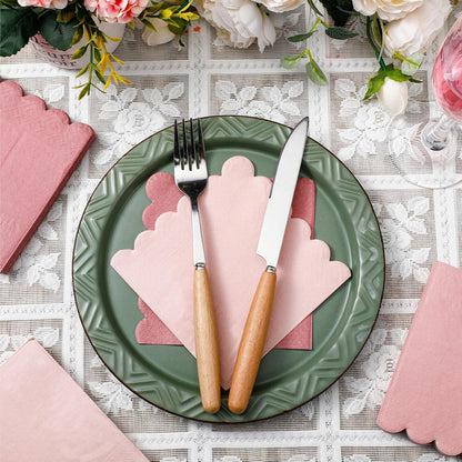 100 Pack Cocktail Napkins 5 x 5 Inch Scalloped Napkins Beverage Napkins Gradient Color Paper Napkins with Scalloped Edges Thick Disposable Luncheon Napkins for Party Supplies (Dusty Pink)