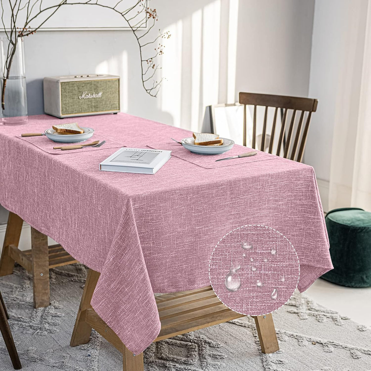 Waterproof Linen Tablecloths Rectangle Table Cloth（54"x120"） Pink