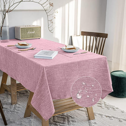 Waterproof Linen Tablecloths Rectangle Table Cloth（54"x120"） Pink