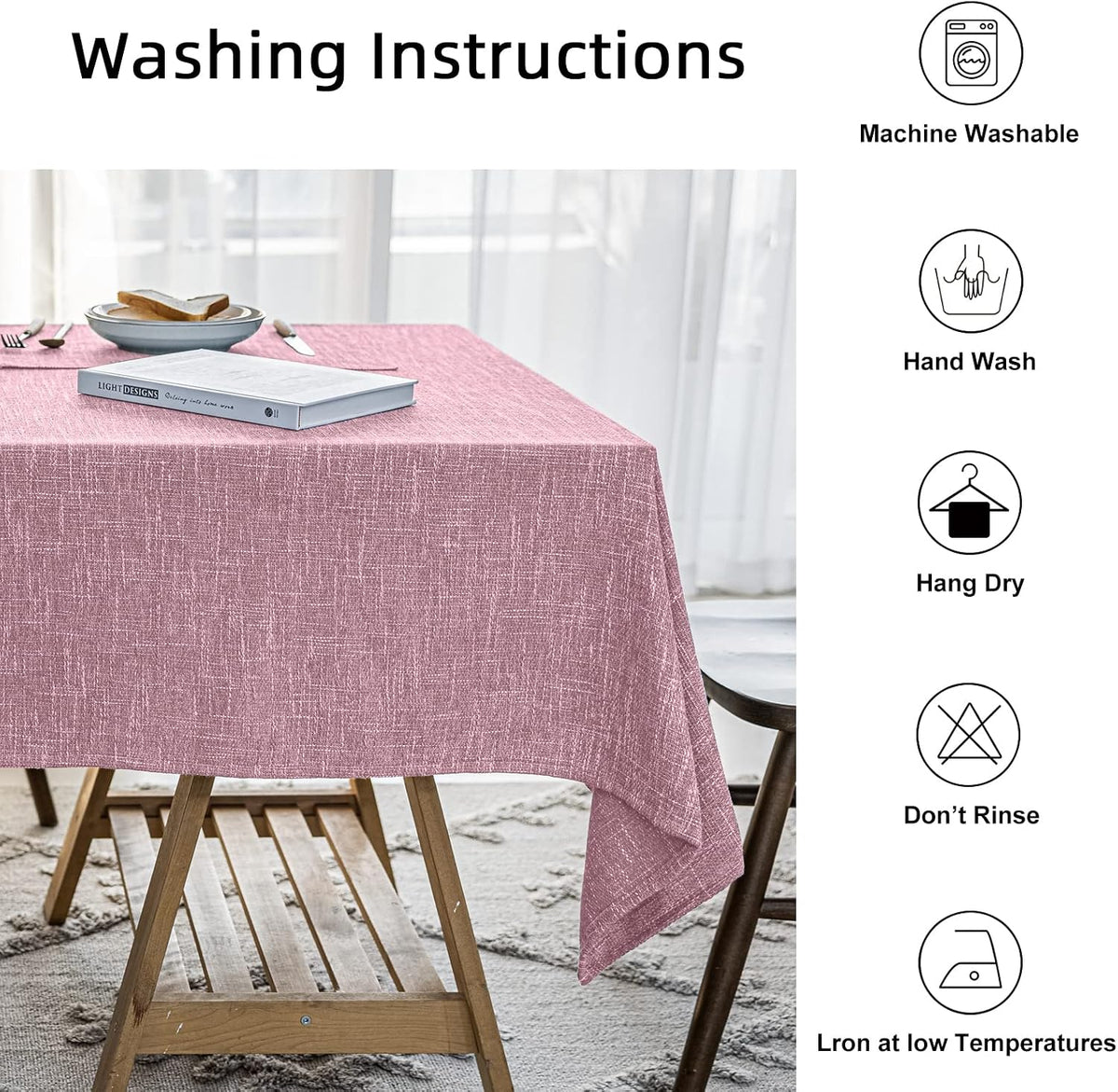 Waterproof Linen Tablecloths Rectangle Table Cloth（54"x120"） Pink