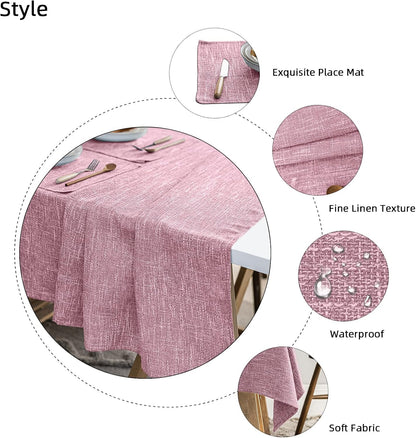 Waterproof Linen Tablecloths Rectangle Table Cloth（54"x120"） Pink