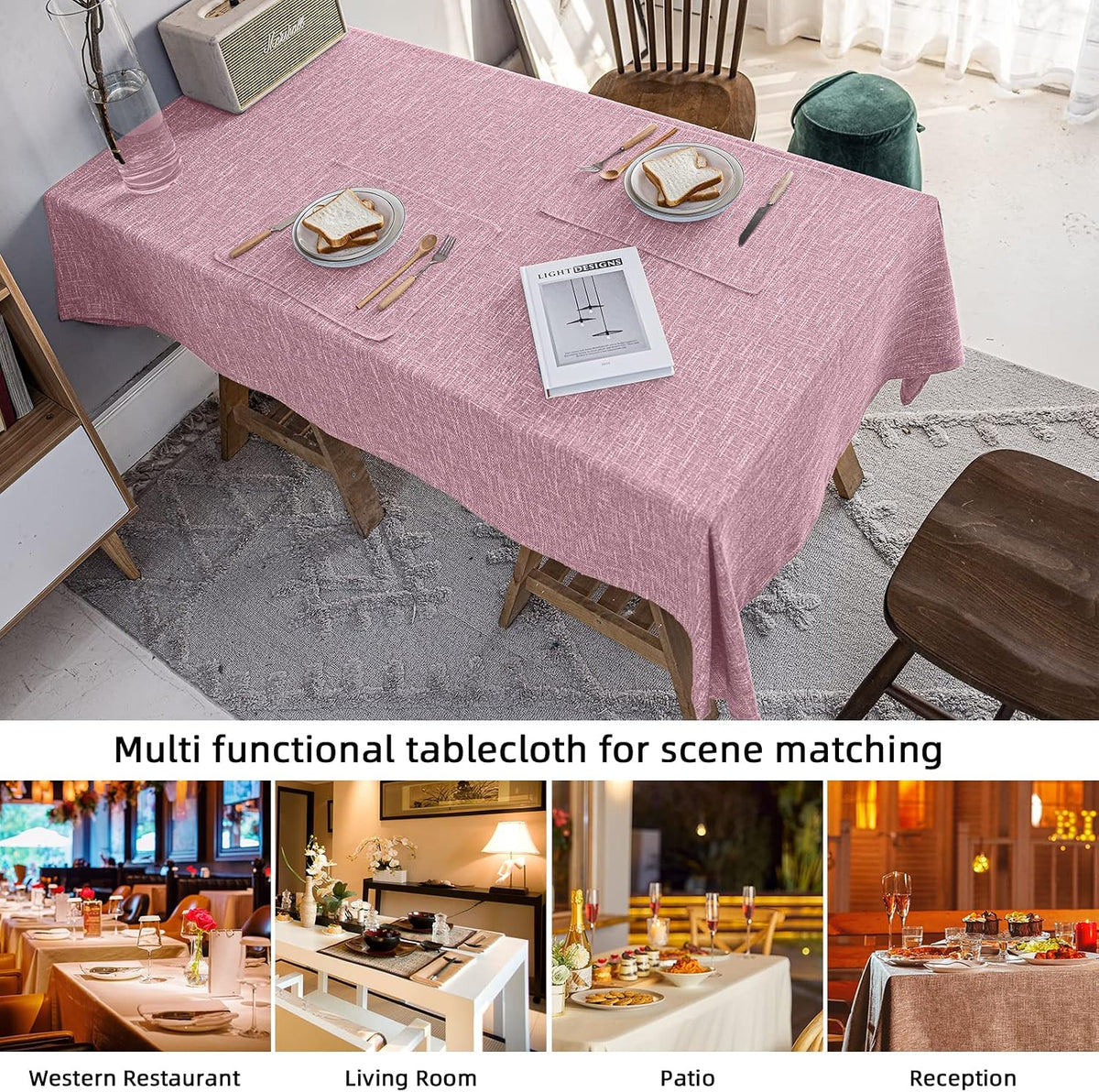 Waterproof Linen Tablecloths Rectangle Table Cloth（54"x120"） Pink