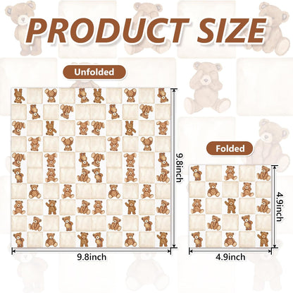 Whaline 50Pcs Checkered Bear Cocktail Napkins Beige Brown Gingham Paper Napkins Watercolor Beverage Napkin for Birthday Baby Shower Gender Neutral Party Supplies