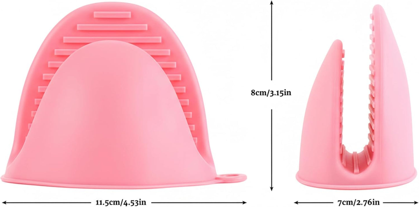 2 Pairs All Pink Mini Silicone Oven Gloves, Mini Finger Protector Pot Holder for Kitchen,Cooking,Baking,BBQHeat Resistant Gloves，can be Washed in the Dishwasher