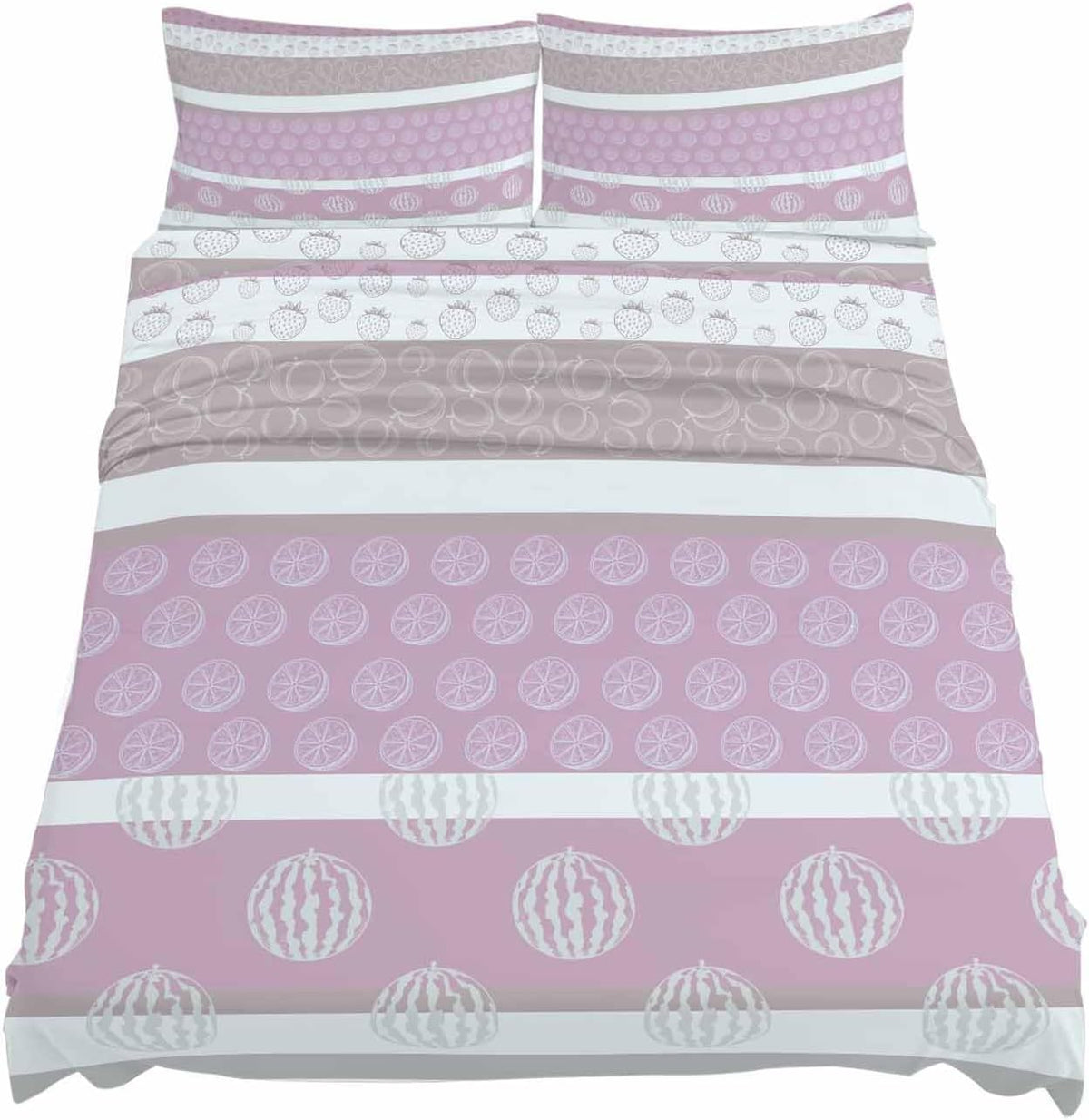 Farm Fruit King Size Sheets Set Strawberries Peach Watermelon Lemon Pink Striped Super Soft Breathable Microfiber King Bed Sheets Set Deep Pocket 4 Pieces 1 Flat Sheet, 1 Fitted Sheet, 2 Pillowcases