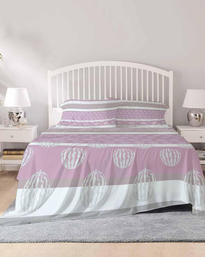 Farm Fruit King Size Sheets Set Strawberries Peach Watermelon Lemon Pink Striped Super Soft Breathable Microfiber King Bed Sheets Set Deep Pocket 4 Pieces 1 Flat Sheet, 1 Fitted Sheet, 2 Pillowcases