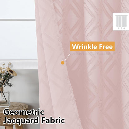 Blush Shower Curtain, Jacquard Clip Fabric Boho Shower Curtains for Bathroom, Geometric Lightweight Fabric Bathroom Shower Curtain, Elegant Modern Luxury Hotel Style Design, 72" W x 84" L