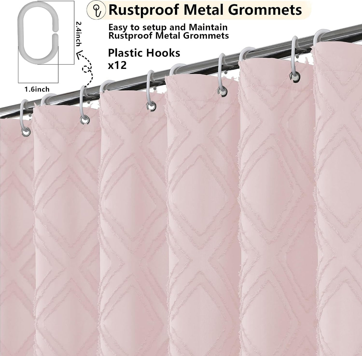 Blush Shower Curtain, Jacquard Clip Fabric Boho Shower Curtains for Bathroom, Geometric Lightweight Fabric Bathroom Shower Curtain, Elegant Modern Luxury Hotel Style Design, 72" W x 84" L