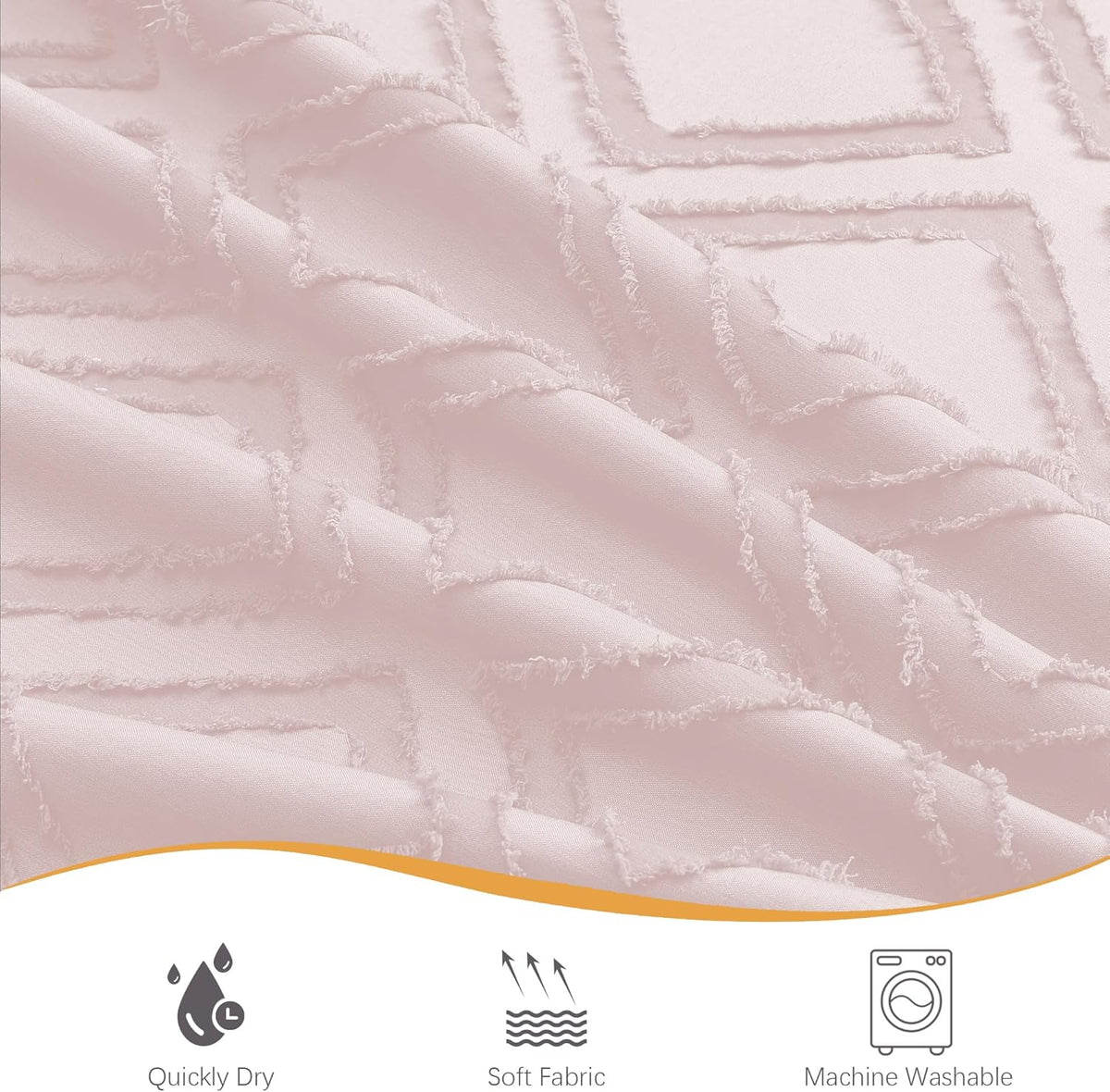 Blush Shower Curtain, Jacquard Clip Fabric Boho Shower Curtains for Bathroom, Geometric Lightweight Fabric Bathroom Shower Curtain, Elegant Modern Luxury Hotel Style Design, 72" W x 84" L