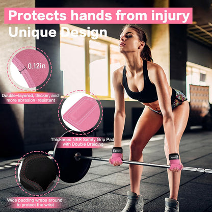 Weight Lifting Wrist Strap, Double-Layer Leather Wrist Straps for Gym Strength Training Weightlifting,Deadlift and Powerlifting, Enhance Grip Strength Neoprene Padding Gym Workout Lifting Straps Men/Women Pair