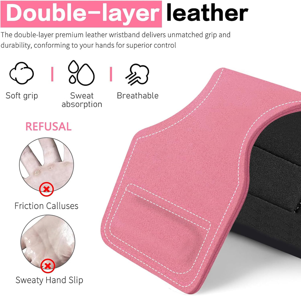 Weight Lifting Wrist Strap, Double-Layer Leather Wrist Straps for Gym Strength Training Weightlifting,Deadlift and Powerlifting, Enhance Grip Strength Neoprene Padding Gym Workout Lifting Straps Men/Women Pair