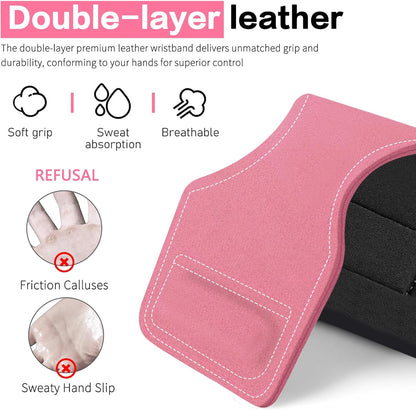 Weight Lifting Wrist Strap, Double-Layer Leather Wrist Straps for Gym Strength Training Weightlifting,Deadlift and Powerlifting, Enhance Grip Strength Neoprene Padding Gym Workout Lifting Straps Men/Women Pair