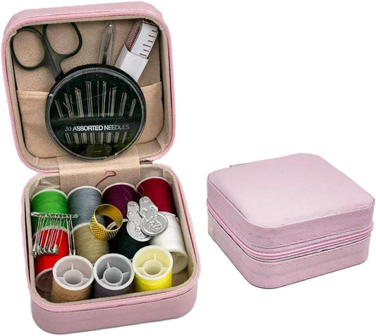 Portable Sewing Kit for Adults, Travel Sewing Supplies with Needles, Thread, Scissors, Zipper Repair Kit, Mini Emergency Sewing Set for Home, Office, Beginner & on-the-Go Repairs (Pink)