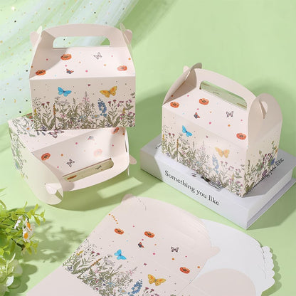 Beebeecraft 12Pcs Pink Floral Paper Gift Boxes Rectangle 3.7x6.3x3.7 Inch Daisy Butterfly Flower Gable Boxes with Handles for Candy Wedding Birthday Tea Bridal Shower Party Favor Supplies