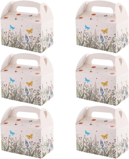 Beebeecraft 12Pcs Pink Floral Paper Gift Boxes Rectangle 3.7x6.3x3.7 Inch Daisy Butterfly Flower Gable Boxes with Handles for Candy Wedding Birthday Tea Bridal Shower Party Favor Supplies