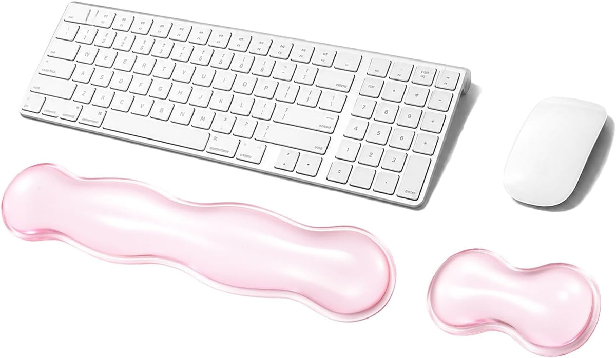 Gel Keyboard Wrist Rest Set, Clear Wrist Rest for Keyboard and Mouse, Ergonomic Keyboard Mouse Wrist Rest for Typing Pain Relief, Suitable for Office, Gaming, Computer, Laptop - Pink