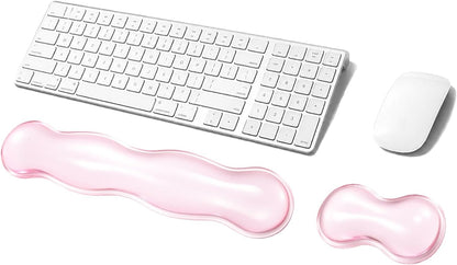 Gel Keyboard Wrist Rest Set, Clear Wrist Rest for Keyboard and Mouse, Ergonomic Keyboard Mouse Wrist Rest for Typing Pain Relief, Suitable for Office, Gaming, Computer, Laptop - Pink