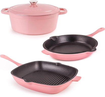 Neo 4Pc Pink Enameled Cast Iron Cookware Set, 10 Inches Fry Pan
