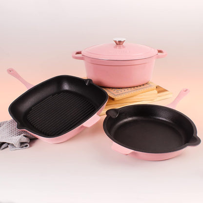 Neo 4Pc Pink Enameled Cast Iron Cookware Set, 10 Inches Fry Pan