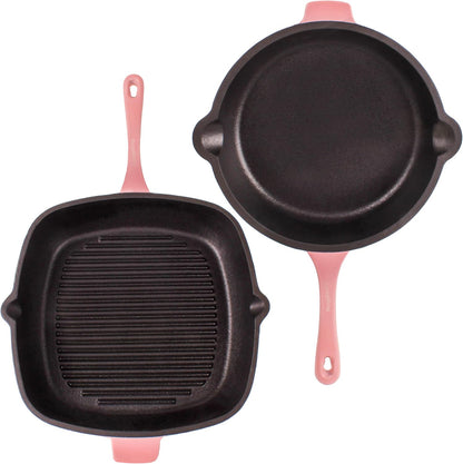 Neo 4Pc Pink Enameled Cast Iron Cookware Set, 10 Inches Fry Pan
