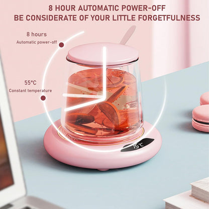Mug Warmer for Desk, Fast Heating 3 Temp Settings Mug Warmer with Temperature Display and Auto Shut Off for Home Office Coffee, Tea, Milk, Up to 167f/75c (No Mug Provided) Pink