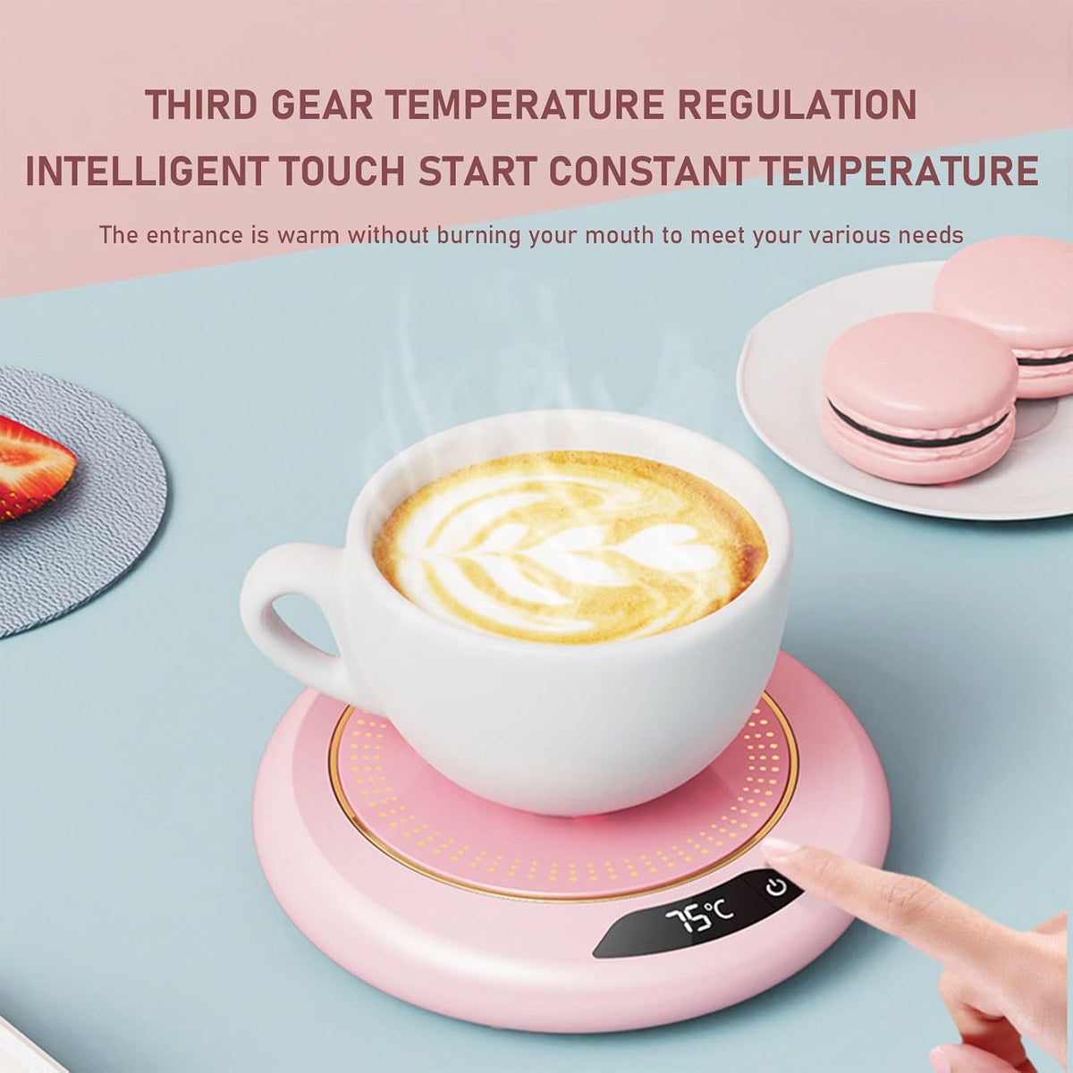 Mug Warmer for Desk, Fast Heating 3 Temp Settings Mug Warmer with Temperature Display and Auto Shut Off for Home Office Coffee, Tea, Milk, Up to 167f/75c (No Mug Provided) Pink