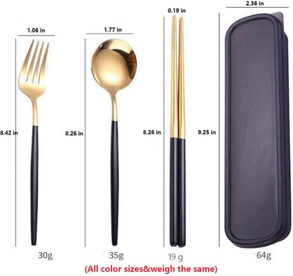 4 Pcs Portable Stainless Steel Tableware Set, Dishwasher Safe Reusable Flatware Cutlery Set, Include Fork Spoon Chopsticks with box (Golden pink)