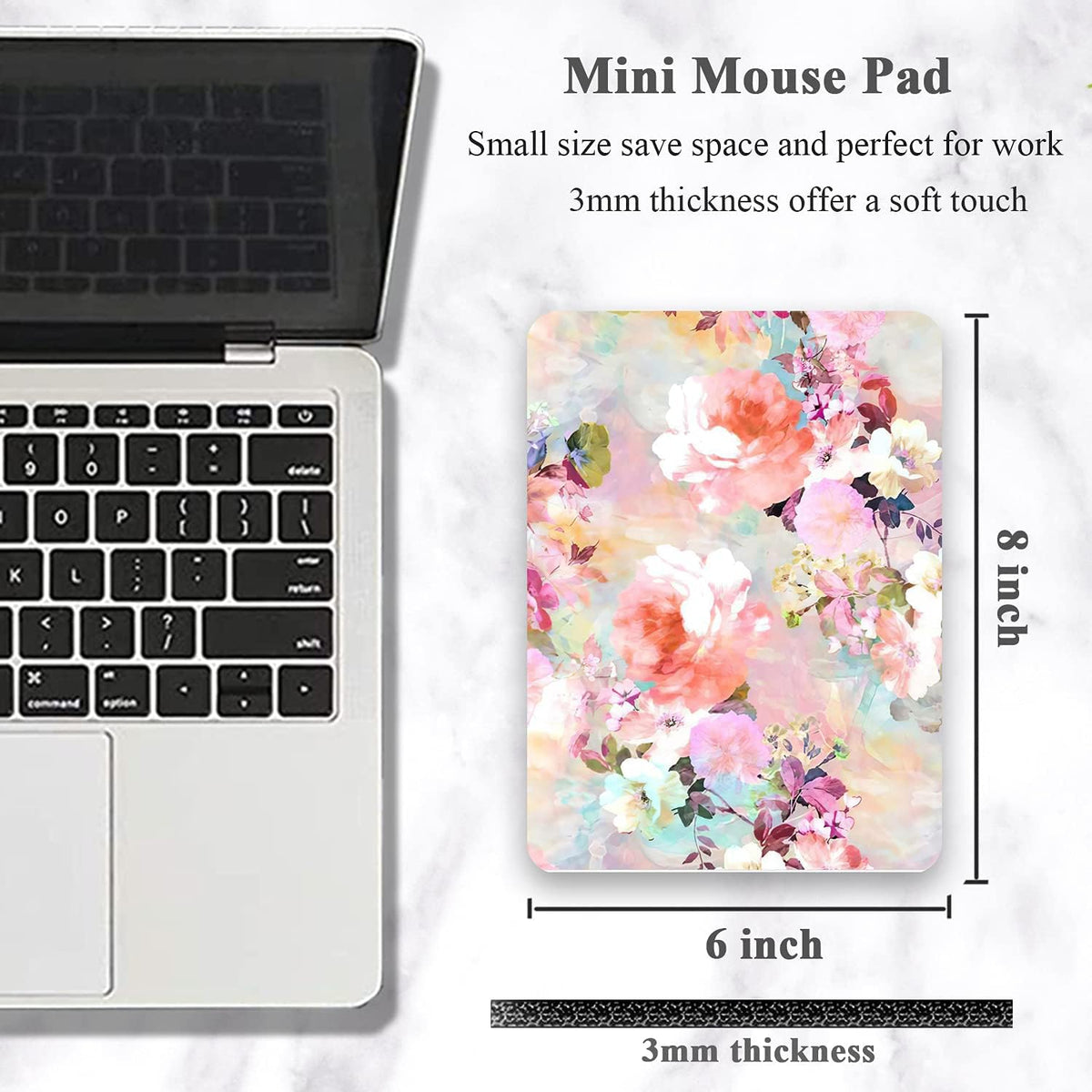 Small Mouse Pad, Mini Mouse Pad 6 x 8 In, Thick Rubber Waterproof Mouse Mat, Cute Mousepad for Women Men Kids Wireless Mouse Mini Laptops Keyboard Tray Home Office Travel, Floral Pink Flowers