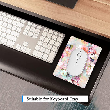 Small Mouse Pad, Mini Mouse Pad 6 x 8 In, Thick Rubber Waterproof Mouse Mat, Cute Mousepad for Women Men Kids Wireless Mouse Mini Laptops Keyboard Tray Home Office Travel, Floral Pink Flowers