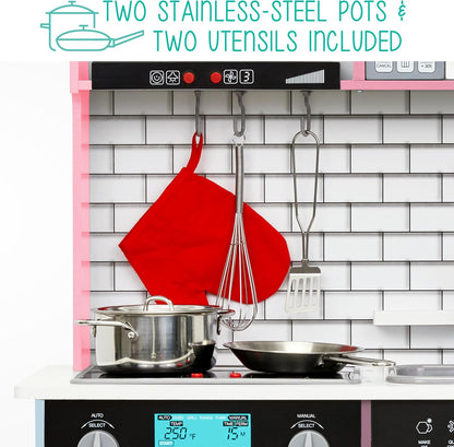 Wooden Play Kitchen Set, Range Hood & Oven Sounds, Pink, Medium