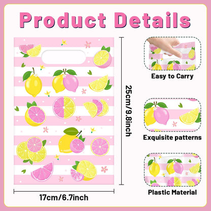 60 PCS Pink Lemon Party Gift Bags, Lemon Party Favors Bags Waterproof Plastic Goodie Bags for Lemon Birthday Party Decorations Supplies Gifts