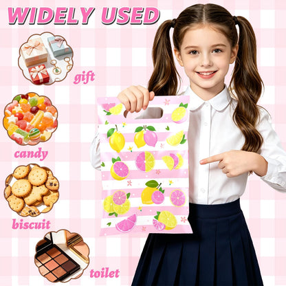 60 PCS Pink Lemon Party Gift Bags, Lemon Party Favors Bags Waterproof Plastic Goodie Bags for Lemon Birthday Party Decorations Supplies Gifts