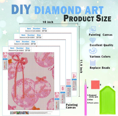 Pink Preppy Bows Western Diamond Art Kits 4 Pack 10x11.8 Inch, Cowgirl Room Decor Trendy Coquette Pink Bow Disco Ball Howdy DIY Diamond Gem Painting Art Kits for Girls Kids Adults Beginners