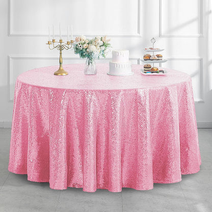 50" Round Pink Sequin Tablecloth Glitter Pink Table Cloths for Birthday Wedding Bridal Baby Shower Party Decorations