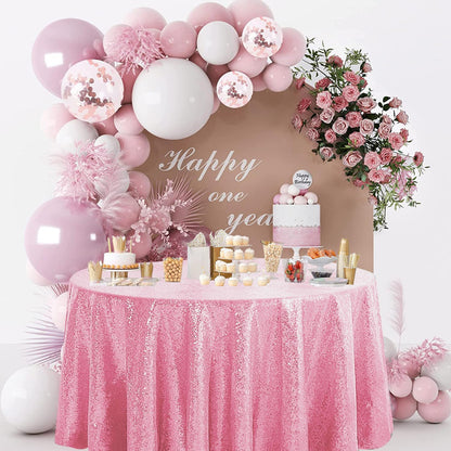 50" Round Pink Sequin Tablecloth Glitter Pink Table Cloths for Birthday Wedding Bridal Baby Shower Party Decorations