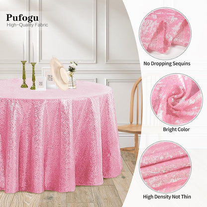 50" Round Pink Sequin Tablecloth Glitter Pink Table Cloths for Birthday Wedding Bridal Baby Shower Party Decorations
