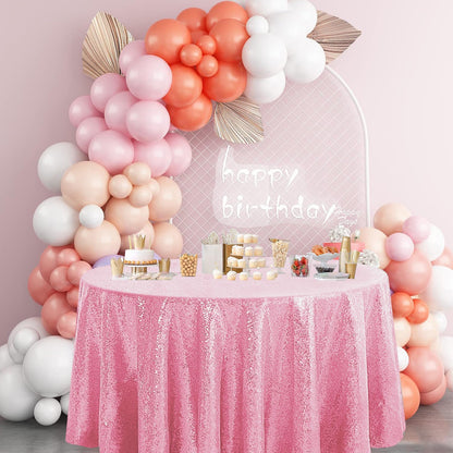 50" Round Pink Sequin Tablecloth Glitter Pink Table Cloths for Birthday Wedding Bridal Baby Shower Party Decorations