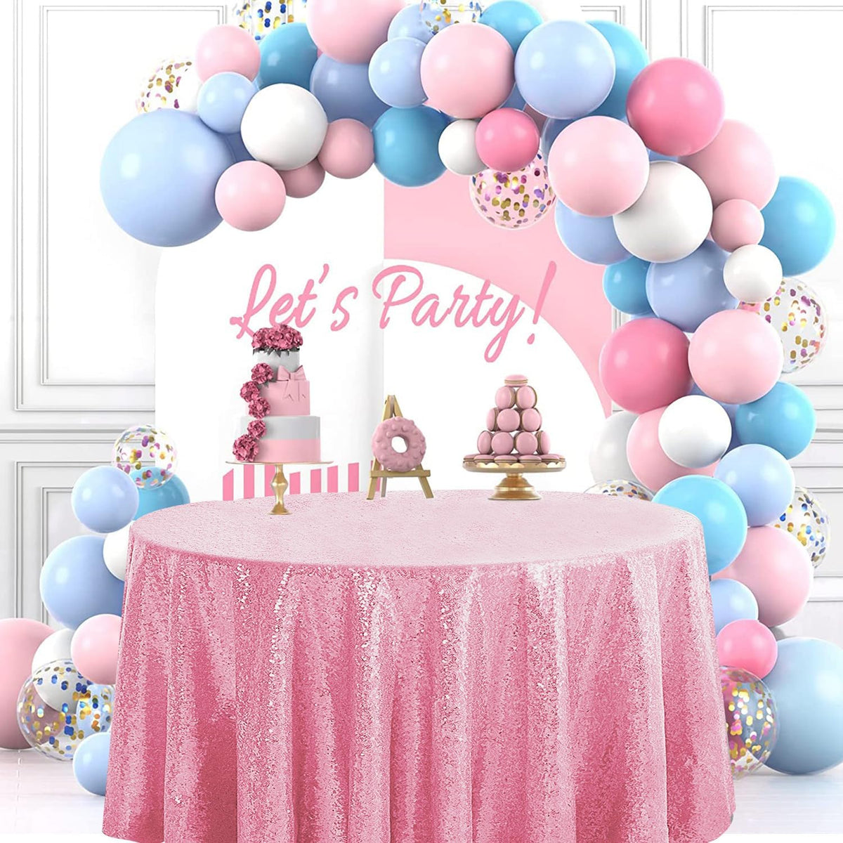 50" Round Pink Sequin Tablecloth Glitter Pink Table Cloths for Birthday Wedding Bridal Baby Shower Party Decorations