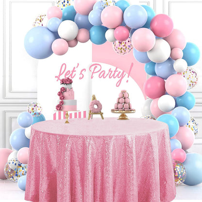 50" Round Pink Sequin Tablecloth Glitter Pink Table Cloths for Birthday Wedding Bridal Baby Shower Party Decorations