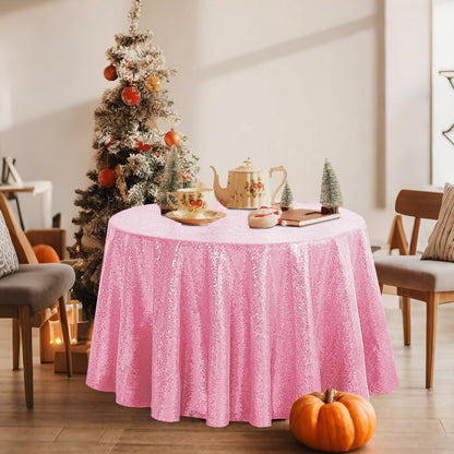 50" Round Pink Sequin Tablecloth Glitter Pink Table Cloths for Birthday Wedding Bridal Baby Shower Party Decorations