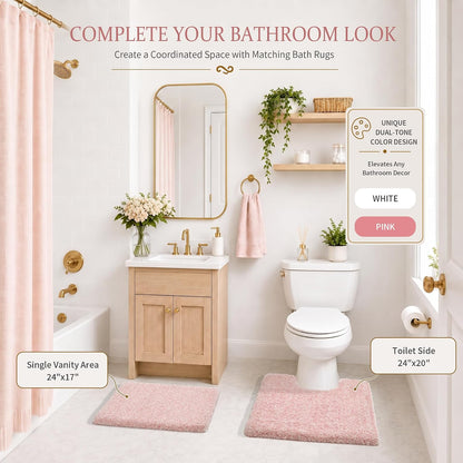 Pink&White Bathroom Rugs Non Slip Washable 24x17, Small Plush Bath Mat