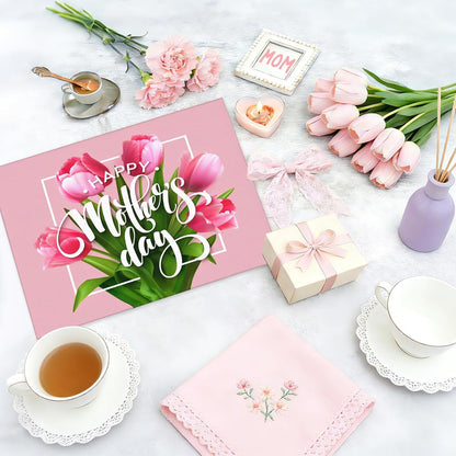 Happy Mothers Day Dish Drying Mat, Pink Tulip Dishes Pad Kitchen Accessories, Absorbent Microfiber Dish Drainer Mat Protector for Kitchen Counter 18 x 24 Inches