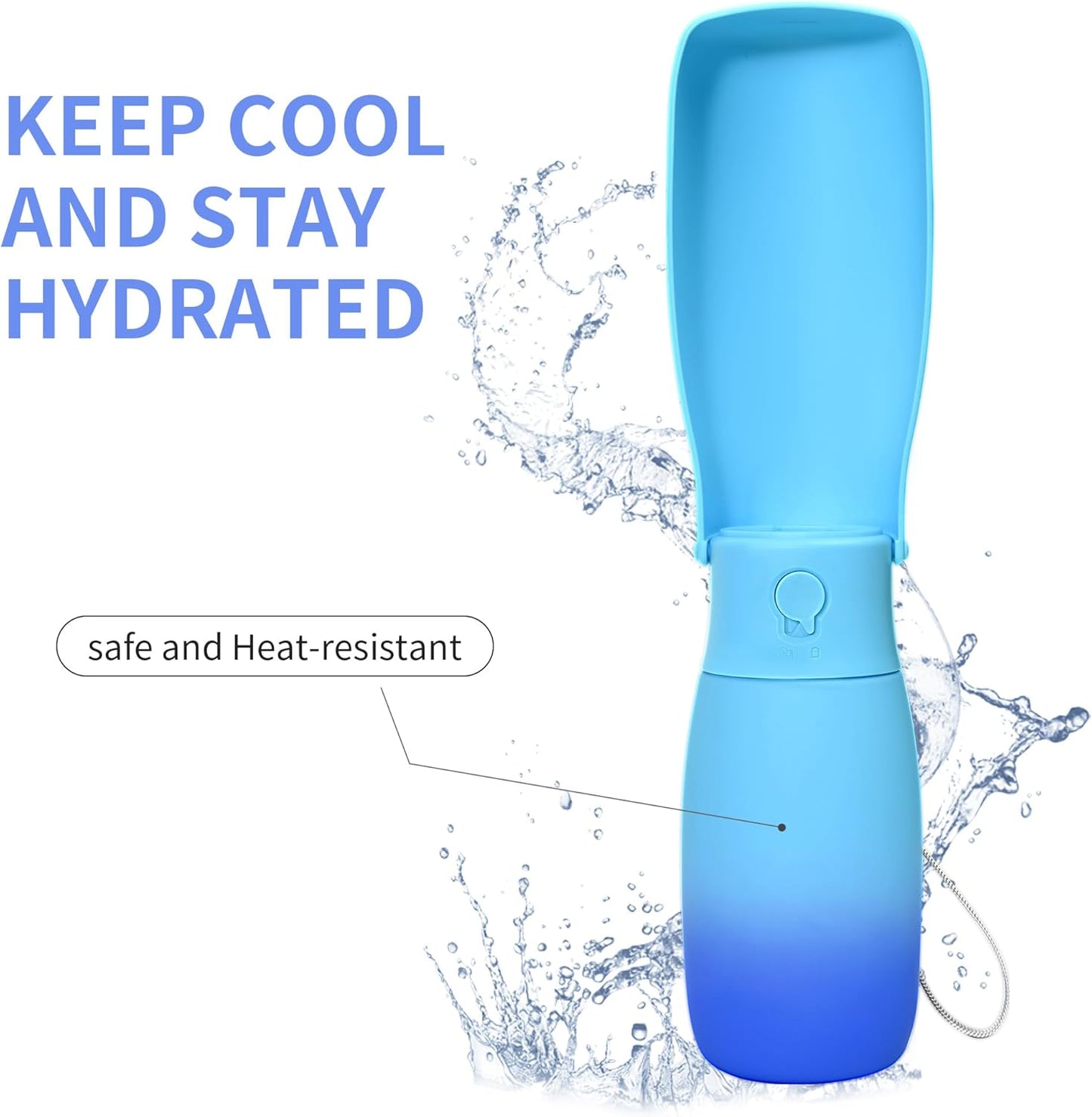 Dog Water Bottle, Travel Puppy Water Bowl, Leak Proof Portable Puppy Water Dispenser, Foldable Dog Water Bottle for for Pets Outdoor Walking, Hiking, Travel, Food Grade Plastic - 19oz Blue